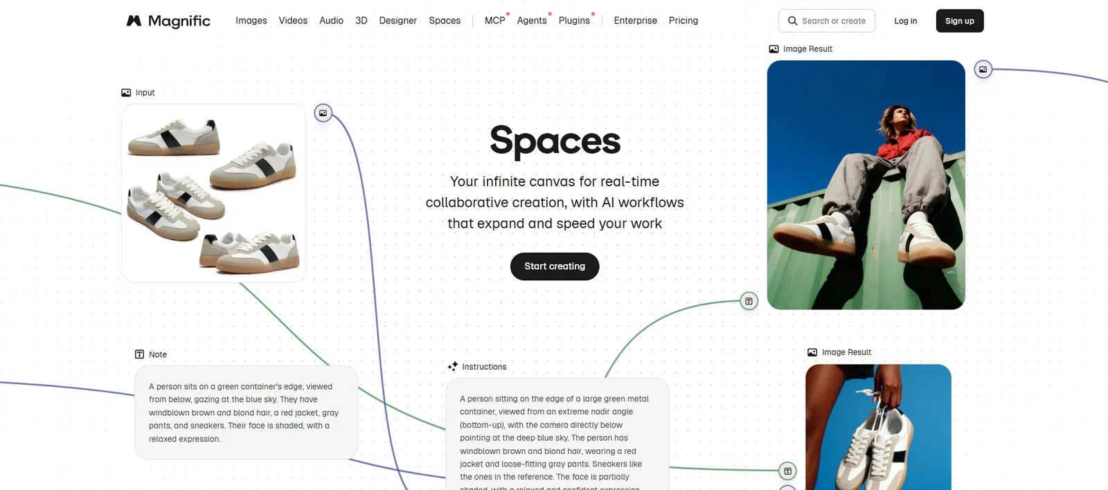 Freepik Spaces infinite canvas combining AI generations with stock assets