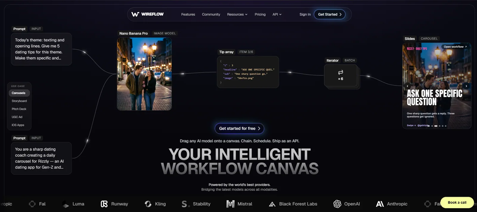 Wireflow's node-based AI workflow canvas connecting multiple generation models into one workflow
